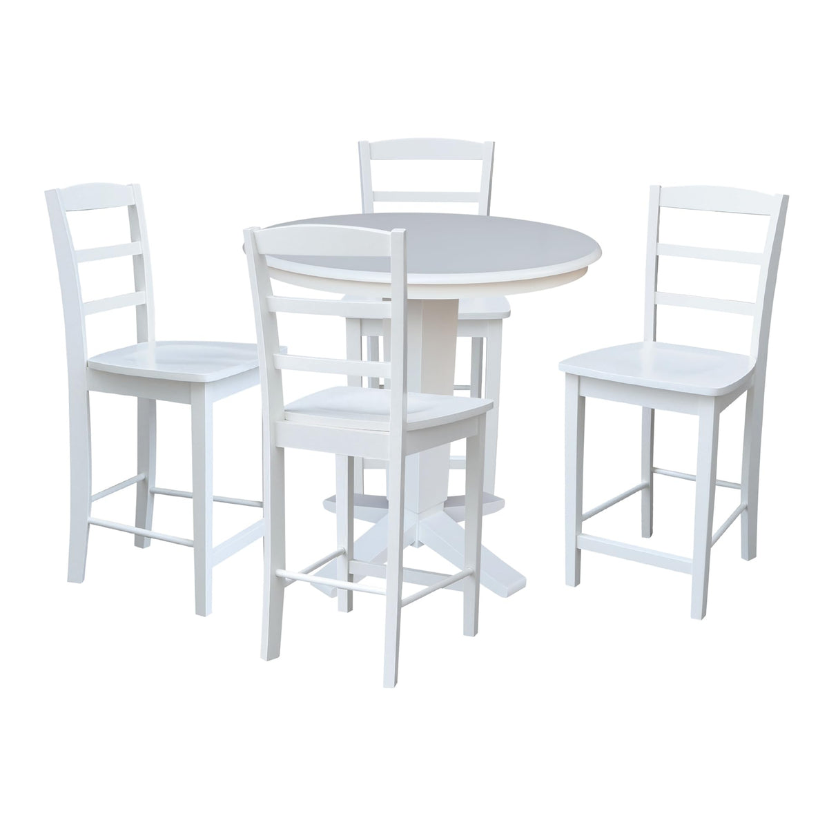 36 in Round Top Counter Height Dining Table with 4 Stools in White - 5 Piece Set