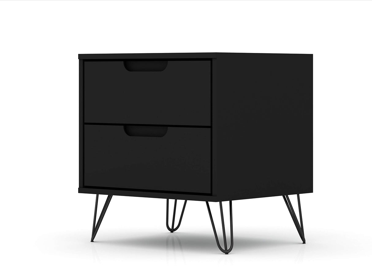 Manhattan Comfort Rockefeller Nightstand with Drawers, Mid Century Modern Bedside Table, Minimalist Display and Storage Organizer, Ideal for Bedroom and Living Room, Black