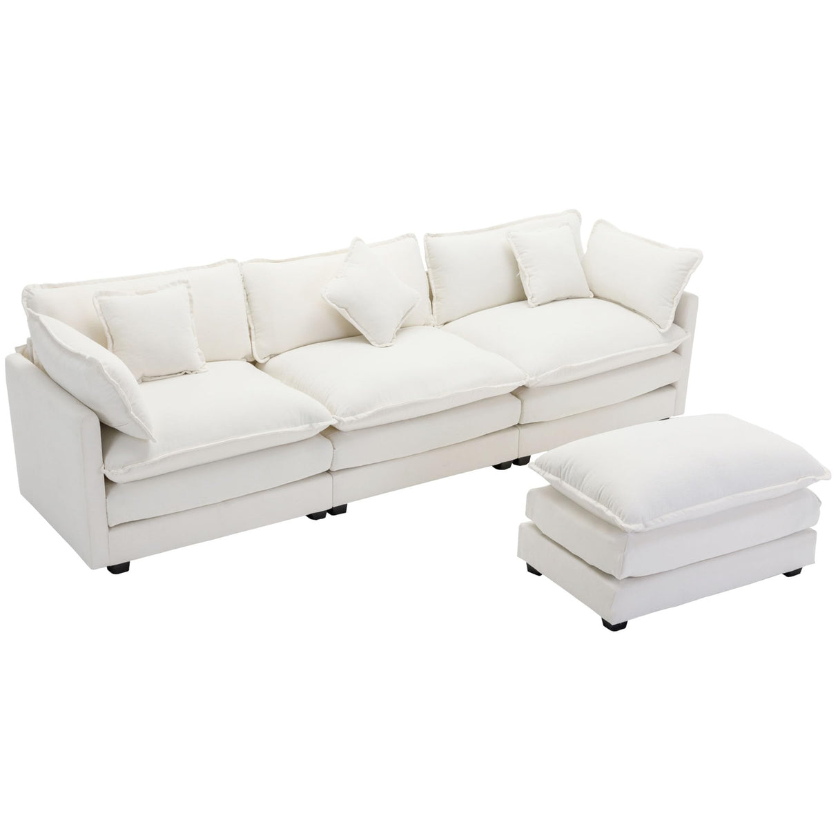 Modular Sectional Sofa Couch L-Shaped with Convertible Ottoman for Living Room, Modern Contemporary 3-Seat Sofa Couch for Apartment Office, Chenille Fabric, Beige