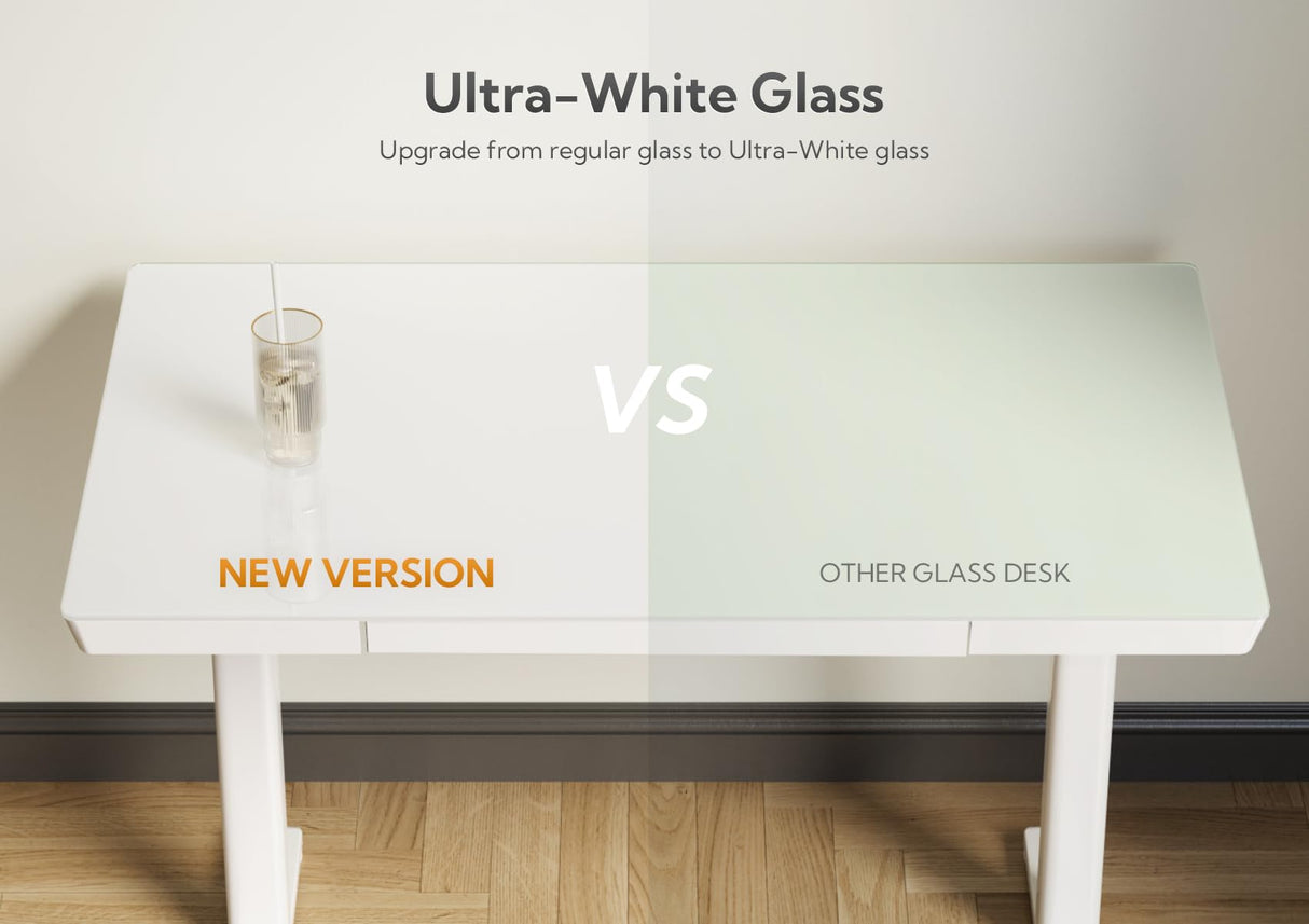 Glass Standing Desk with Drawers, 48×24 Inch Adjustable Stand Up Desk