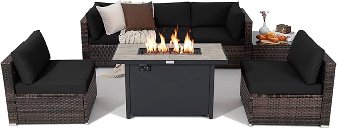 7 Piece Patio Furniture Set with Fire Pit Table, Includes 42 Inches 60