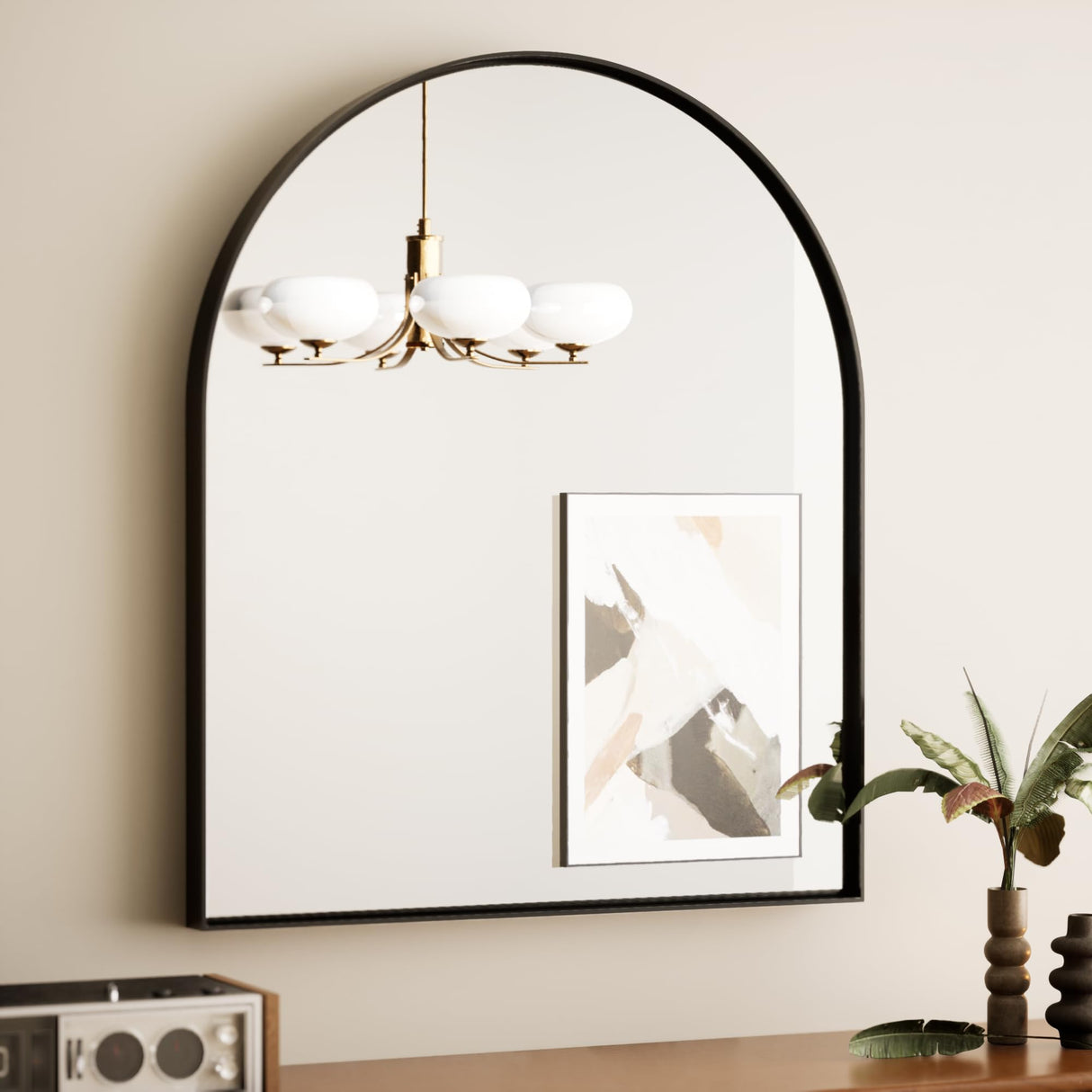 Black Arched Aluminum Mirror Bathroom with Tempered Glass