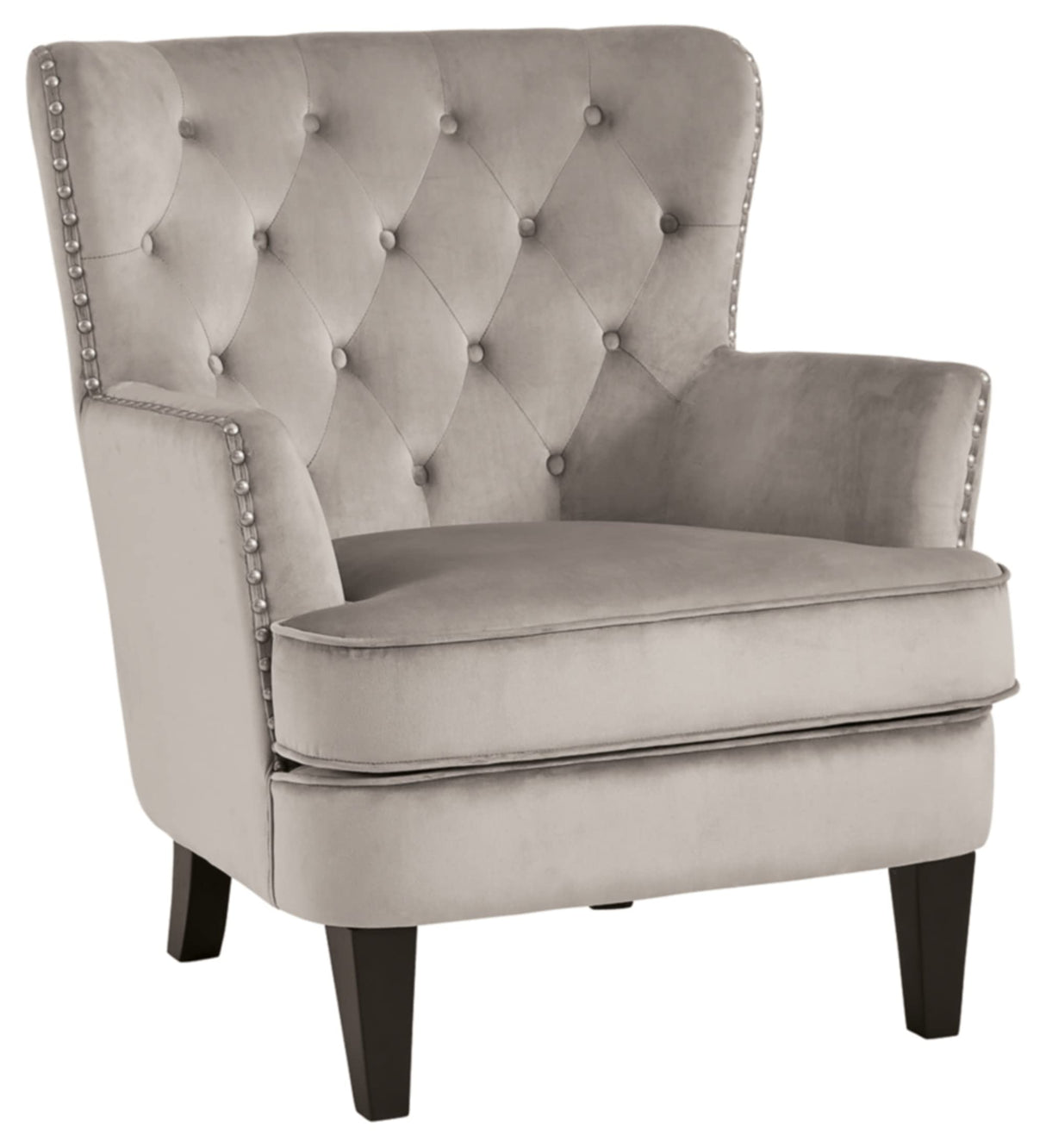 Romansque Button Tufted Accent Chair with Nailhead Trim, Beige