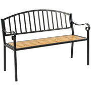 50" Garden Bench, Patio Loveseat with Antique Backrest, Wood Seat and Steel Frame