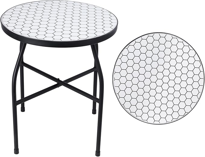 Mosaic Outdoor Side Table, Round Rustproof Patio Table