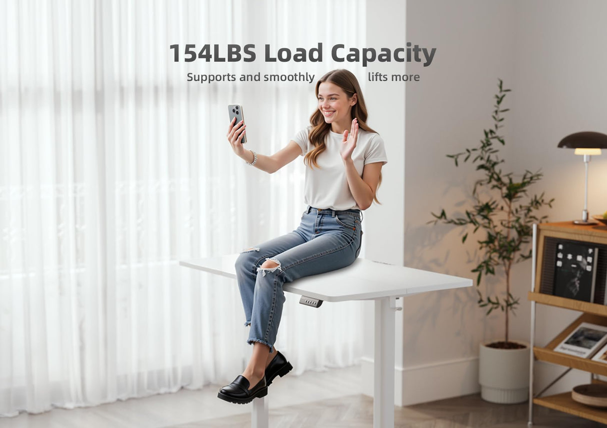 Seang Electric Standing Desk With Adjustable Height, 48x24 Inch, Sit Stand With Splice Board for Home Office Computer Workstation, White Frame/White Top