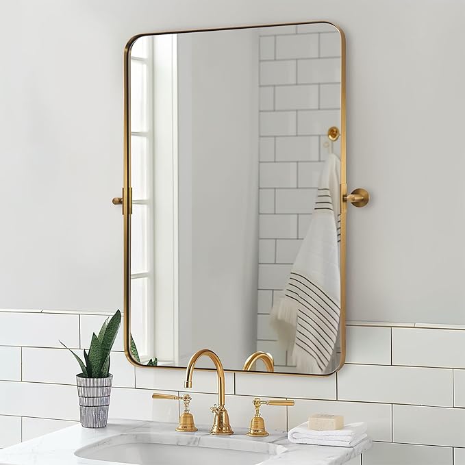 Black Bathroom Mirrors , Metal Framed Rounded Rectangle Wall Vanity Mirror