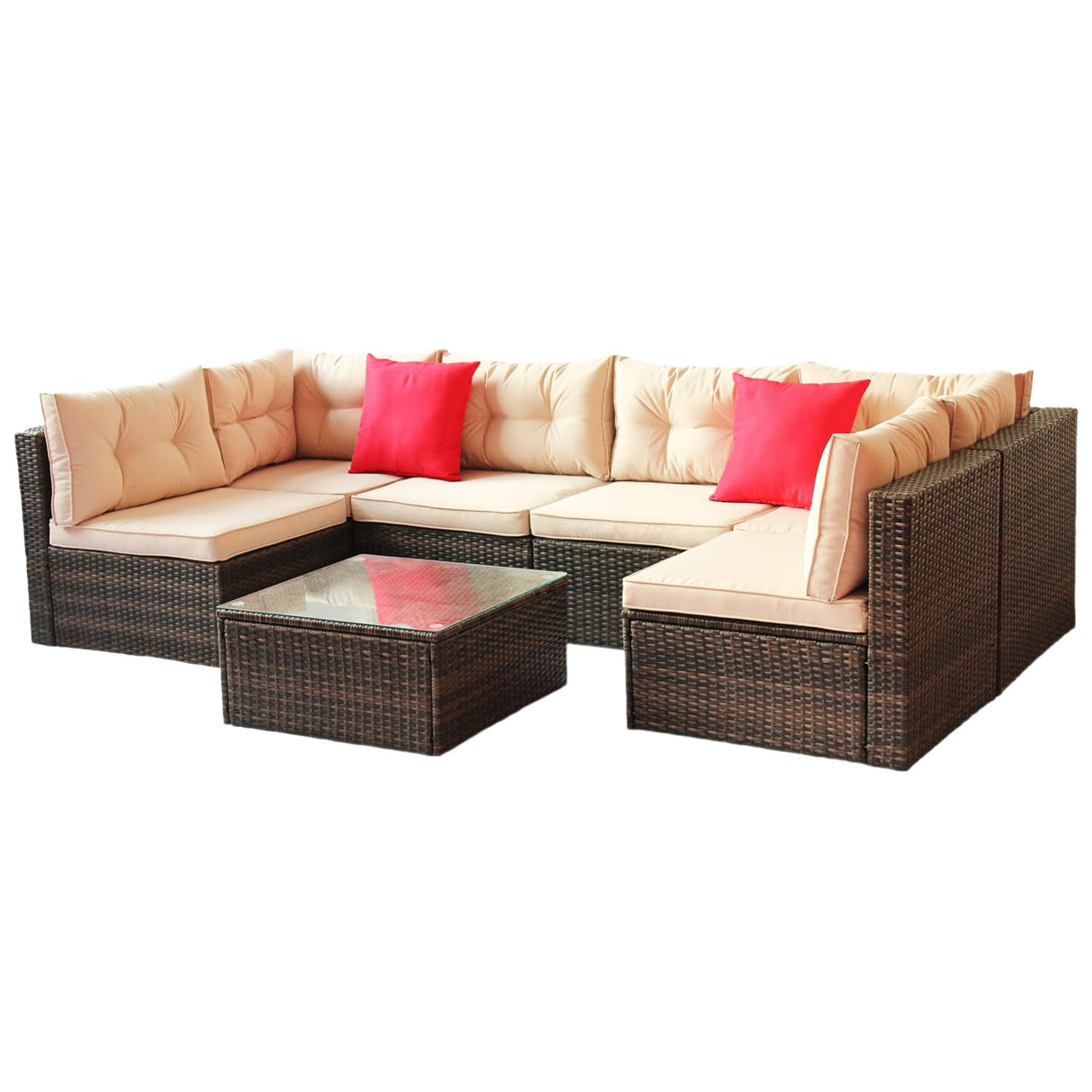 Patio Furniture Set Pe Rattan Sectional Garden Furniture Corner Sofa Set (7 Pieces