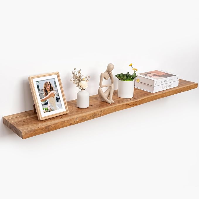 24" Rustic Elm Wood Floating Shelves for Wall