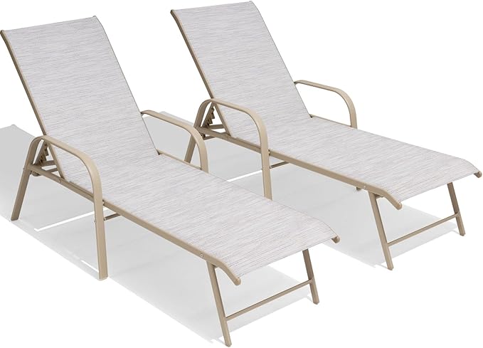 Lounge Chair Outdoor with Armrests, Pool Lounge Chairs Set of 2, Aluminum Adjustable