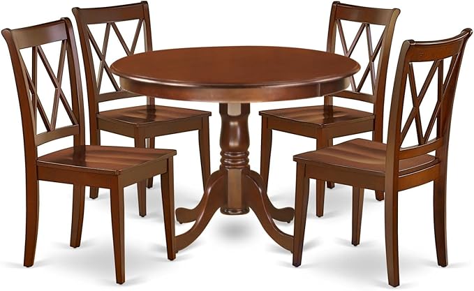 HLCL5-BMK-W 5 Piece Dining Set Includes a Round Dining Room Table with Pedestal