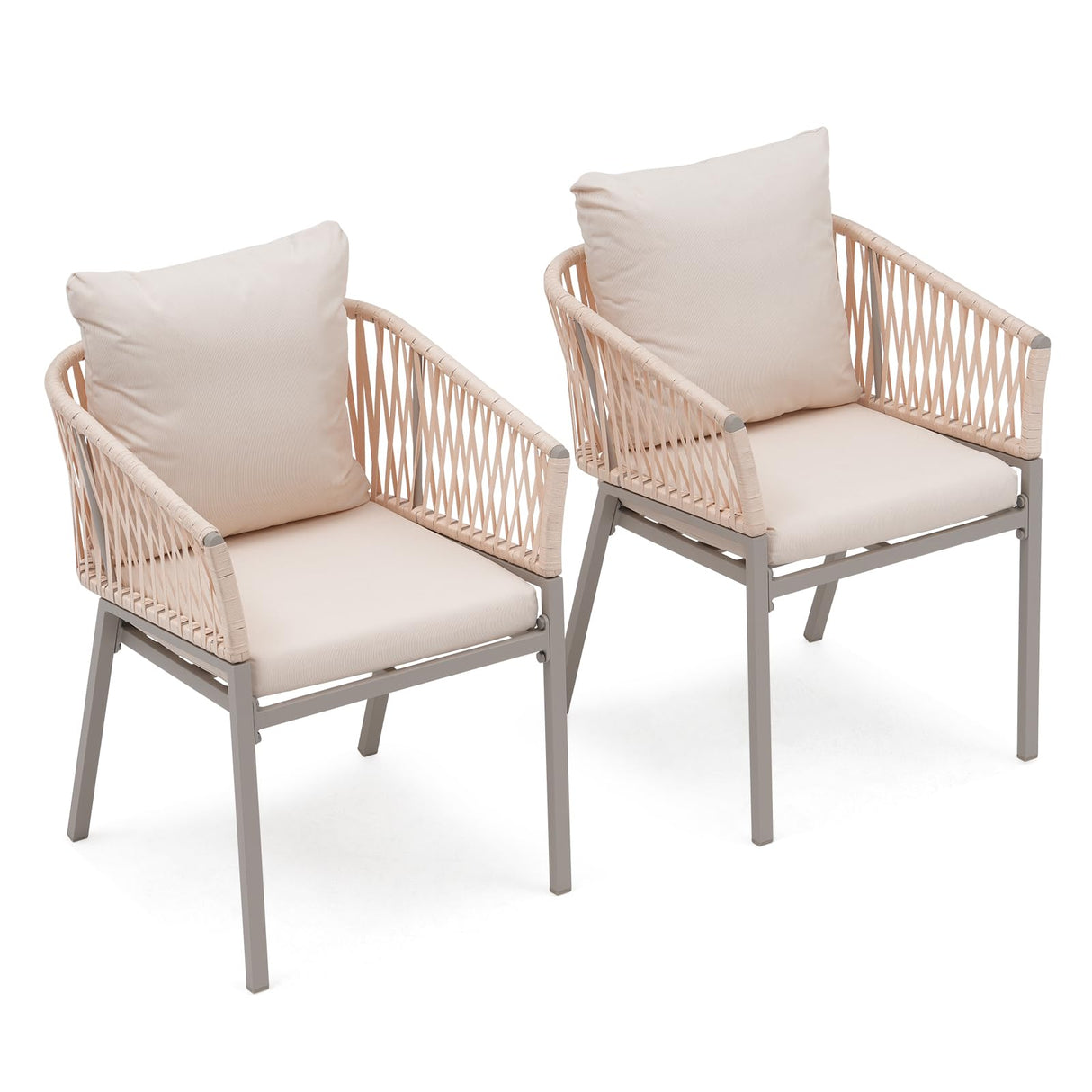 Patio Dining Chairs Set of 2, Outdoor Aluminum Dining Chairs with Woven Rope