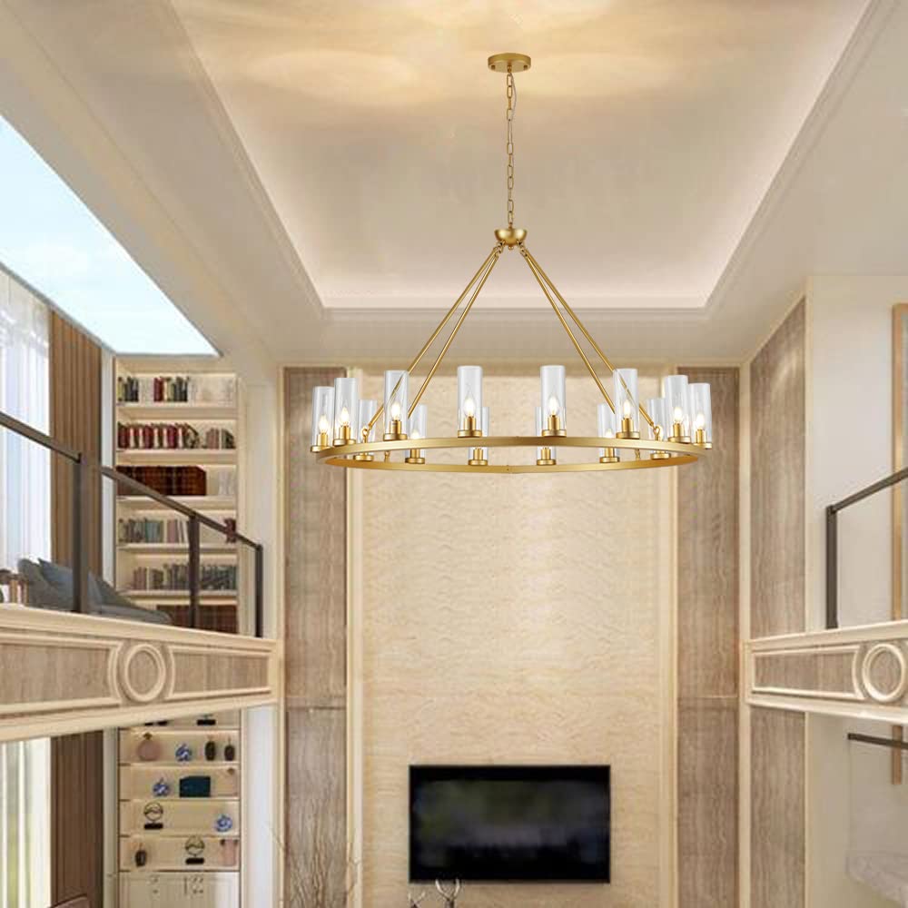 Farmhouse Wagon Wheel Chandelier,D42 16 Light Gold Industrial Rustic Chandelier Lighting