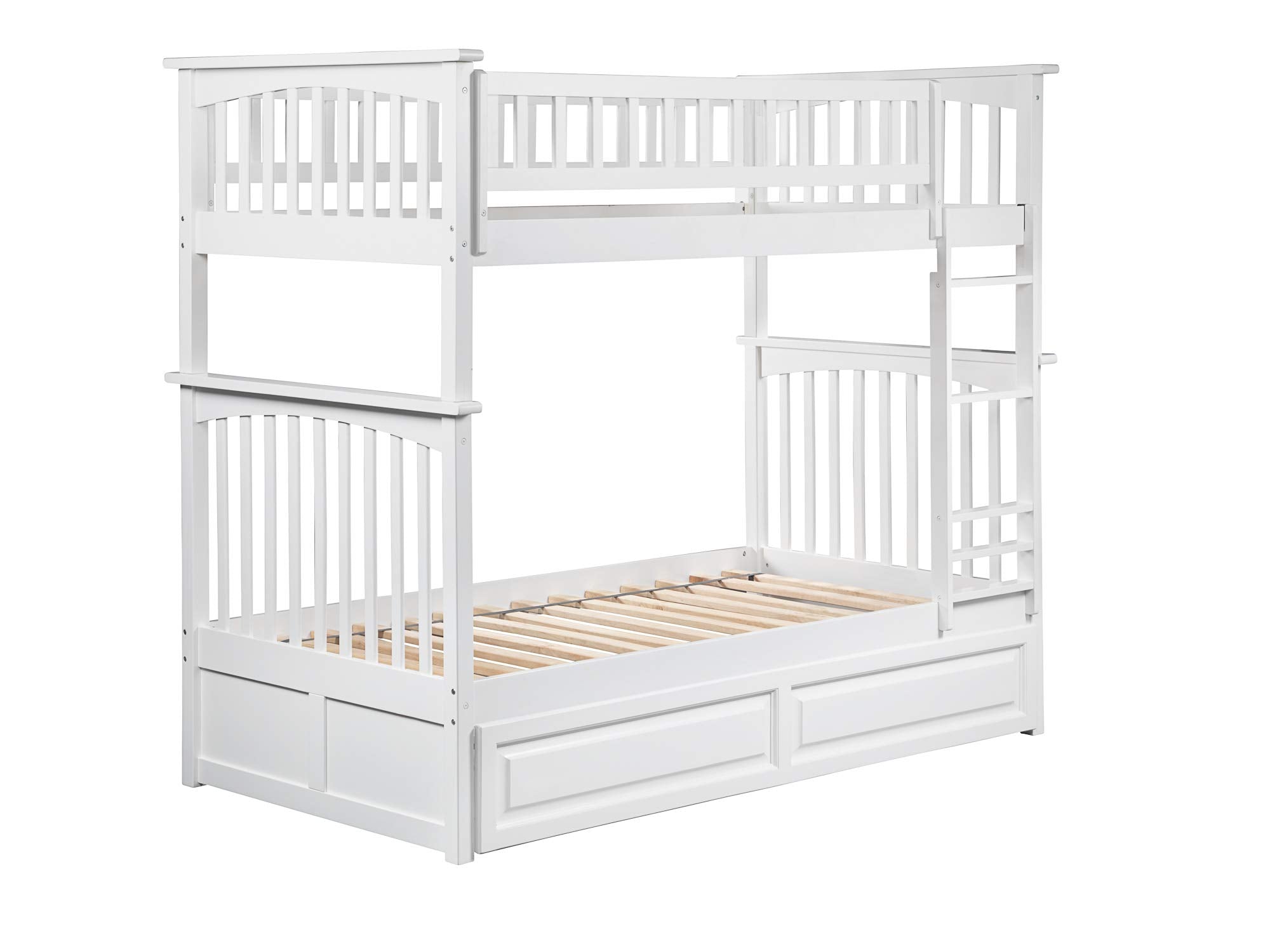 Columbia Twin over Twin Size Bunk Bed with Twin Raised Panel Trundle in White