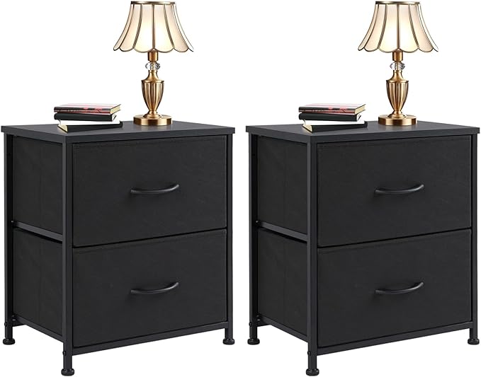 Nightstands Set of 2, Metal Frame and Wood Top Night Stand with 2 Drawer Dresser,