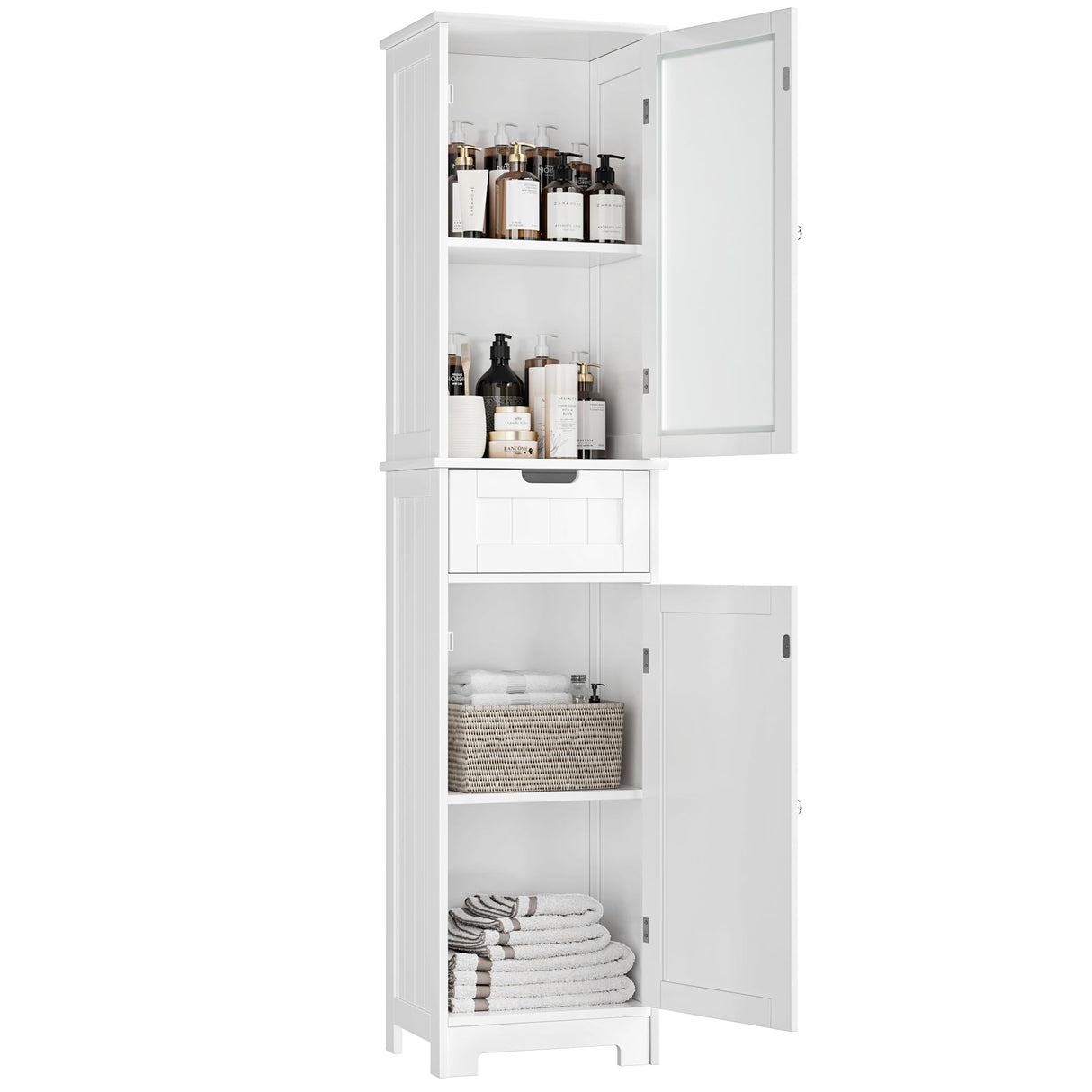 " Tall Bathroom Cabinet, Narrow Storage Cabinet, Freestanding Linen Cabinet with Doors