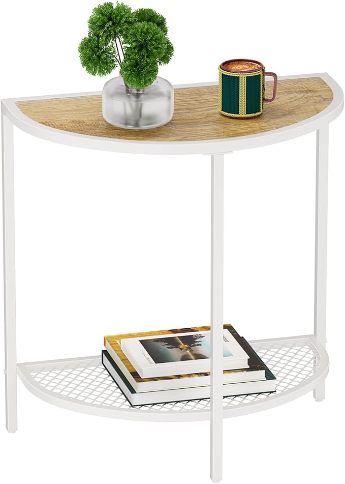 Small End Table 19.7'' Half Moon Side Table for Living Bed Room
