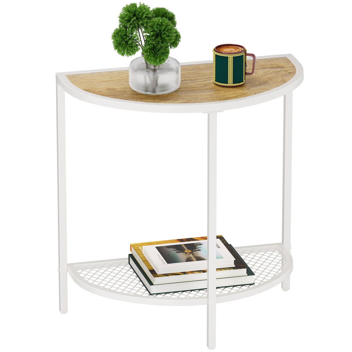 Small End Table 19.7'' Half Moon Side Table for Living Bed Room