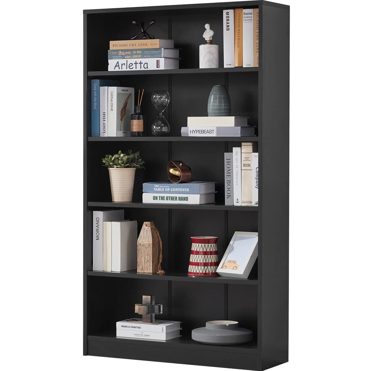 Farini Black Bookshelf for Bedroom 5 Shelf Office Bookcase 60 Inches Tall Modern Wood Bookshelf for Living Room 5 Tier Wide Manga Bookshelf Library Bookcase