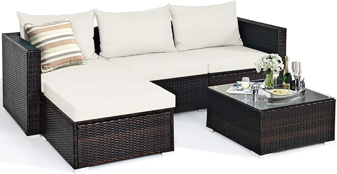 5 Piece Outdoor Patio Furniture Set, Sturdy Frame and Weight Capacity Up to 360 Pounds