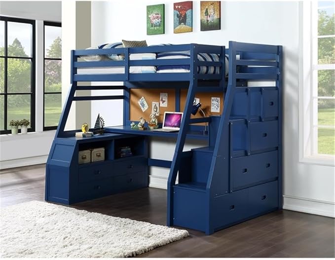 Modern Wood Twin Size Loft Bed with Storage in Gray