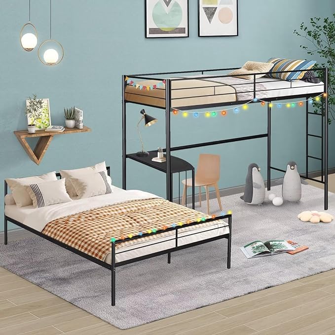 Twin Over Full Bunk Bed, Metal L-Shaped Bunk Bed Frame