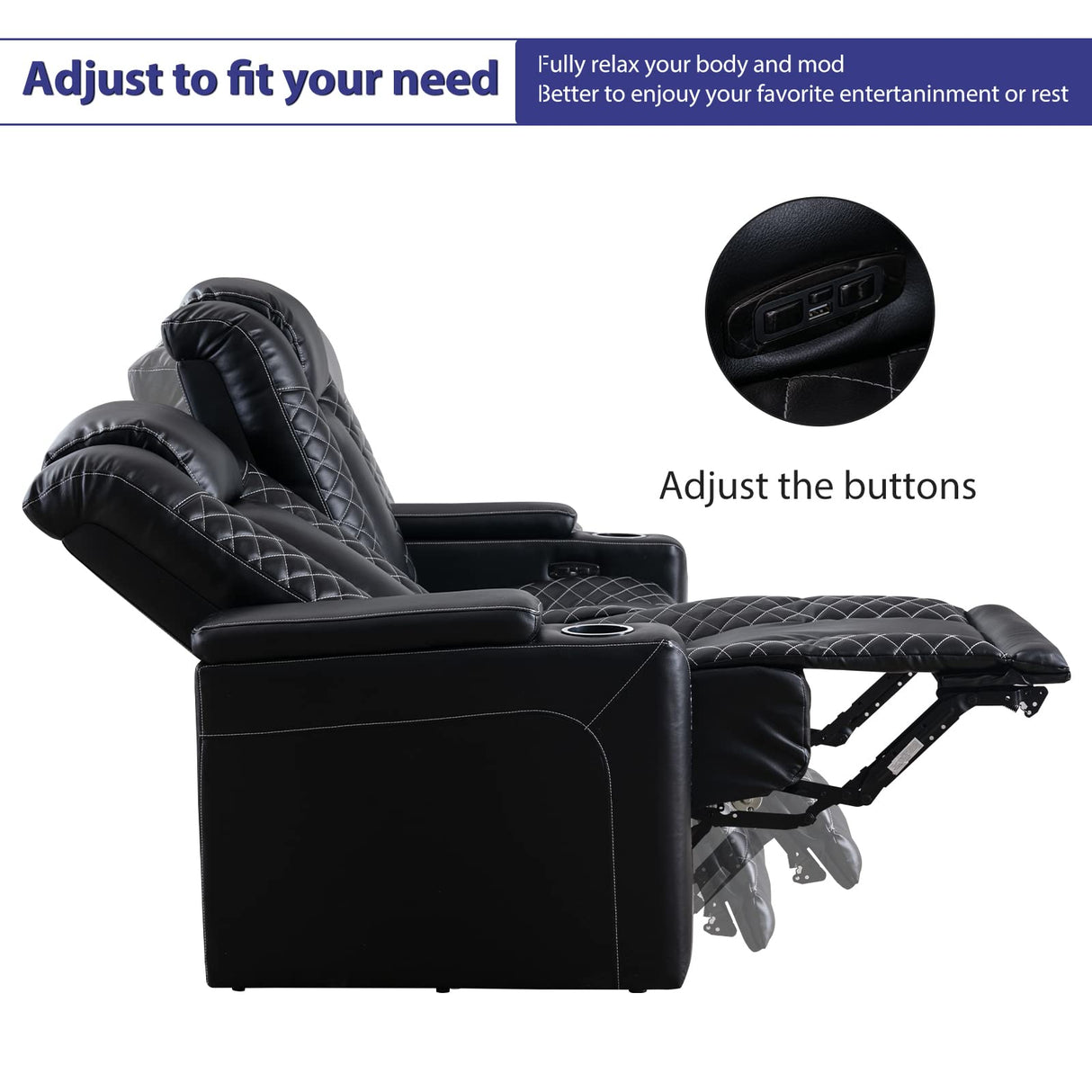 Home Theater Seating, Electric Power Recliner with USB Ports and Cup Holders