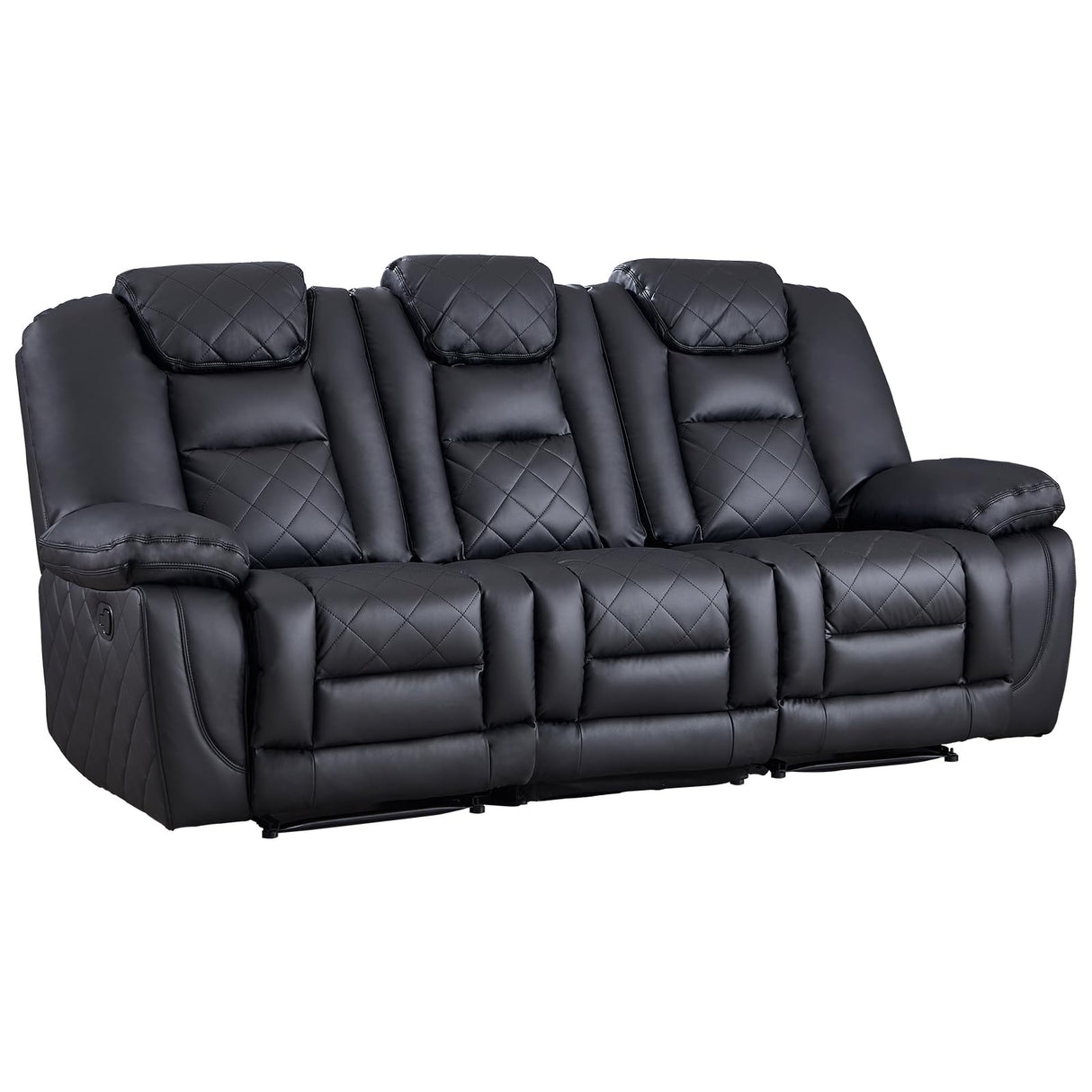 Leather Manual Reclining Sofa, 3 Seat Recliner Sofa Chair with Overstuffed Armrest and
