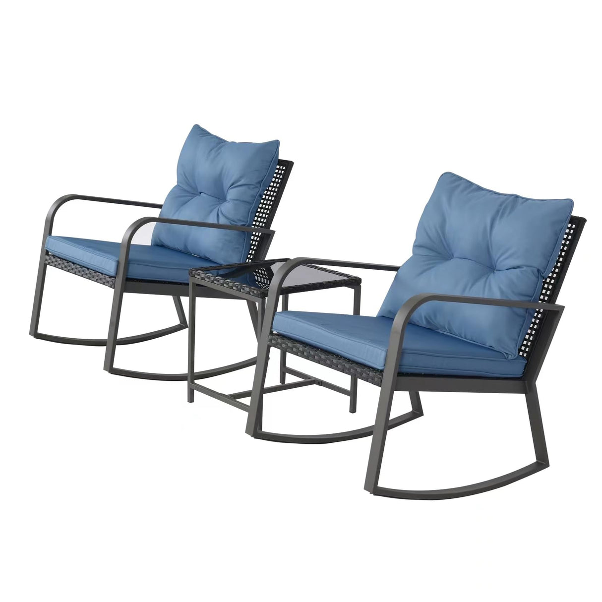 Patio Rocking Chair Outdoor Bistro Set (Dark Blue, 3PIECES)