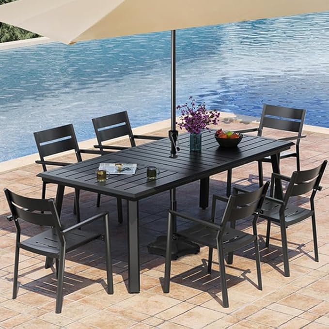 82.7inch Outdoor Dining Table, Aluminum Patio Dining Table, Rectangular Table