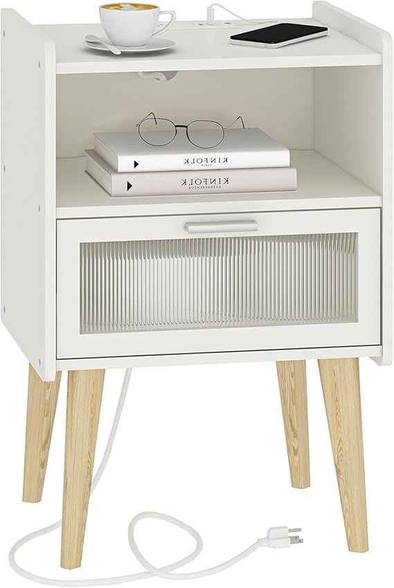 Nightstand with Charging Station, Bedside Tables, End Table Side Table