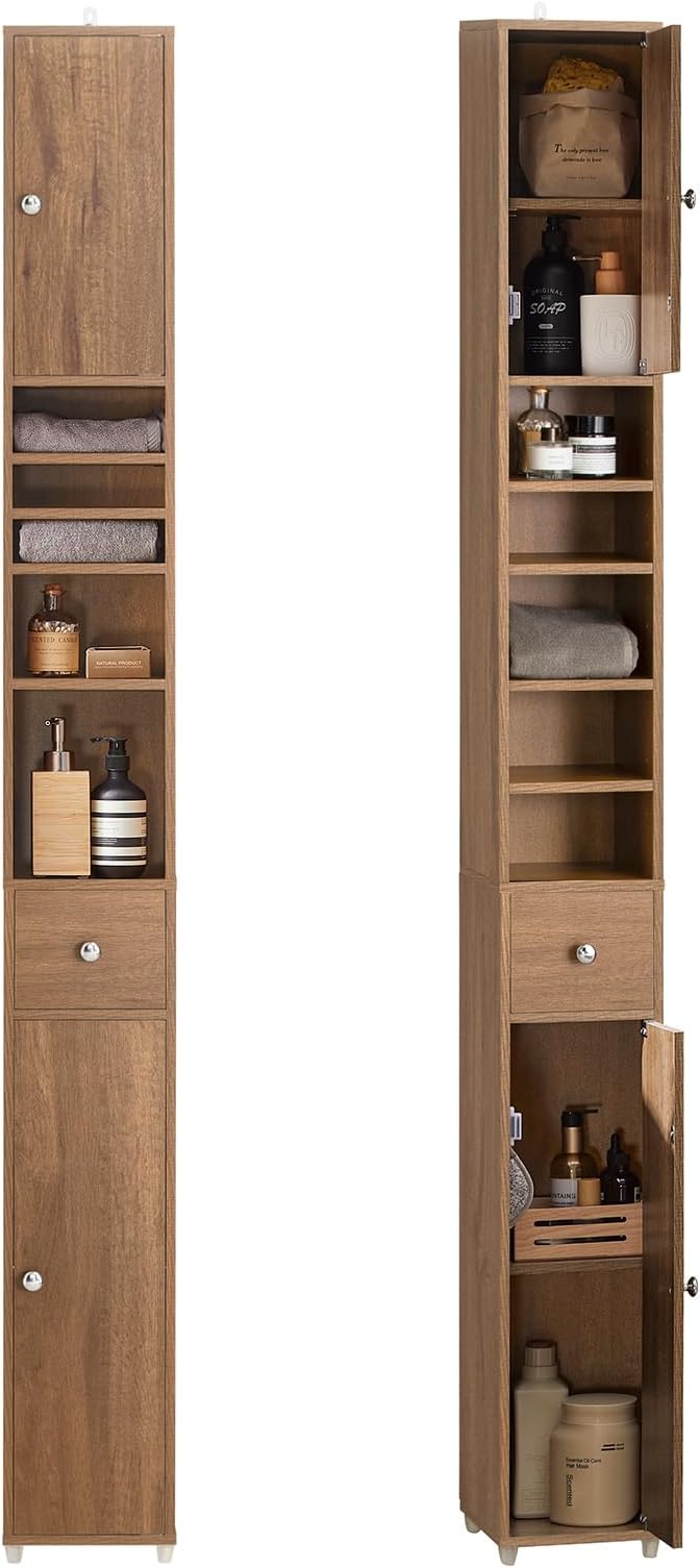 Bathroom Tall Slim Cabinet with 2 Drawers & 2 Doors, Bathroom Shelf
