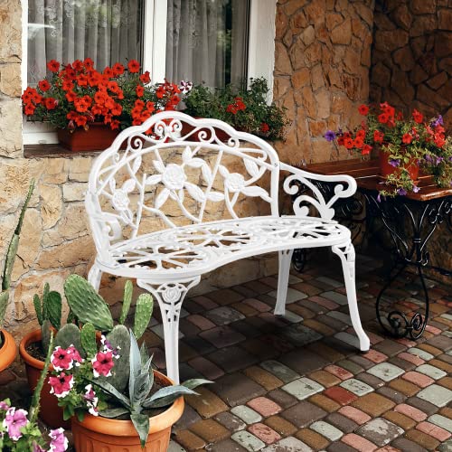 38.5" Patio Park Garden Outdoor Metal Rose Bench
