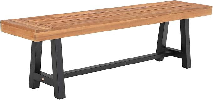 Outdoor Acacia Wood Bench, 63" Long Patio Wooden Picnic Bench