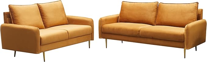 Velvet Sofa Modern Couch Tufted Loveseat with Metal Legs for Living Room