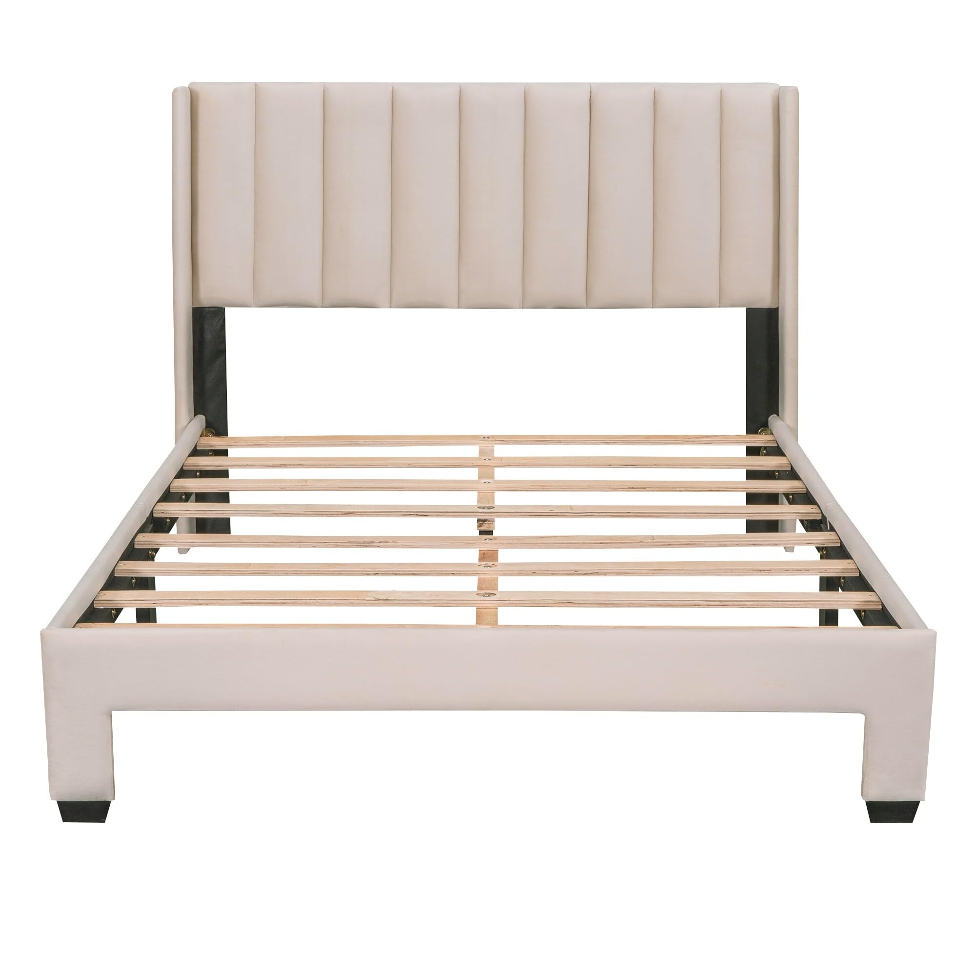 Velvet Platform Bed with Big Drawer Beige - Full