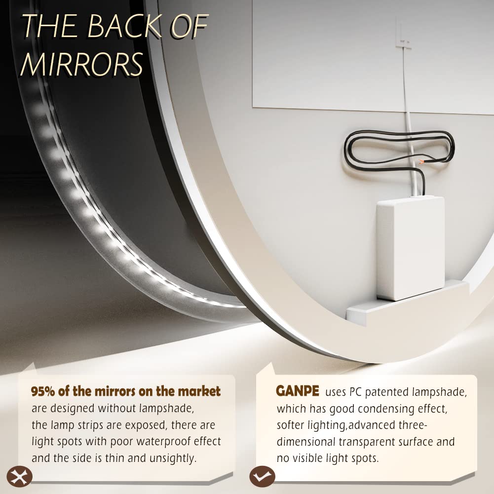 Round LED Sensor Mirror with Dimmable Anti-Fog - 28" Black Frame