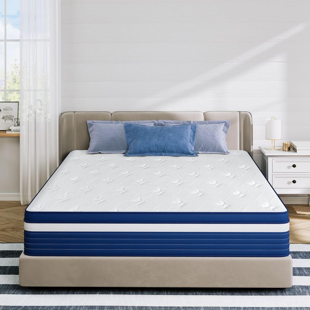 Full Size Mattress, 10 Inch Hybrid Mattress with Individual Pocketed Coil Springs and High