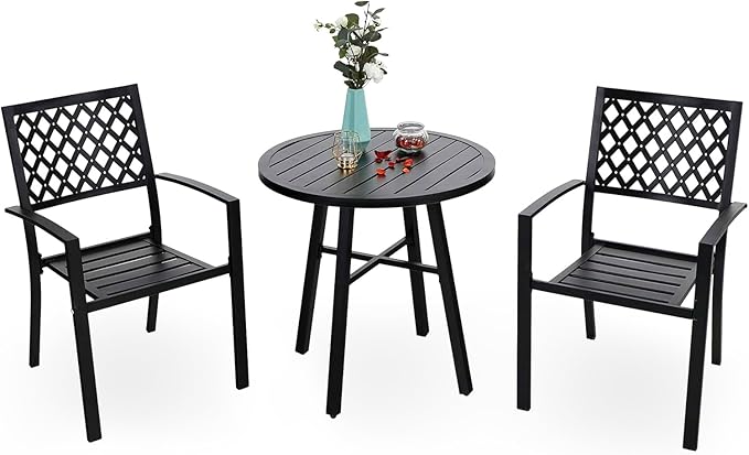 Metal Outdoor Patio Bistro Set 3 Piece Dining Furniture - Black