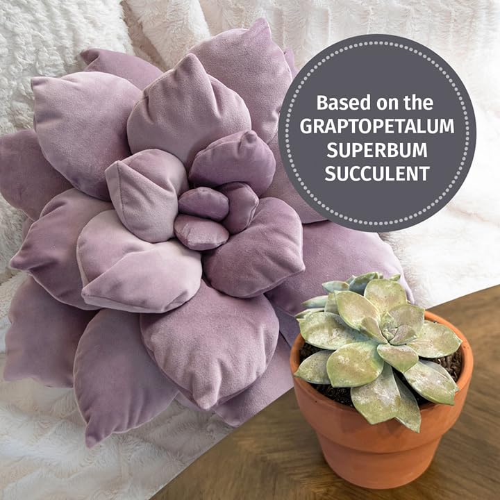 3D Large Succulent Pillow | 17" Soft Purple Leaf Pillow, Flower Shaped Pillow