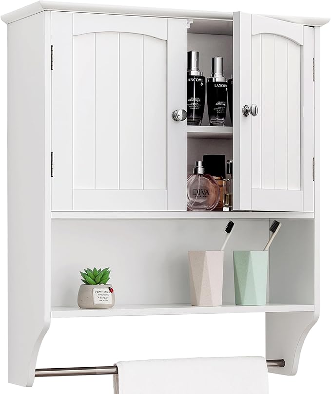 Cabinet with Adjustable Shelf & Doors, White Medicine Cabinet