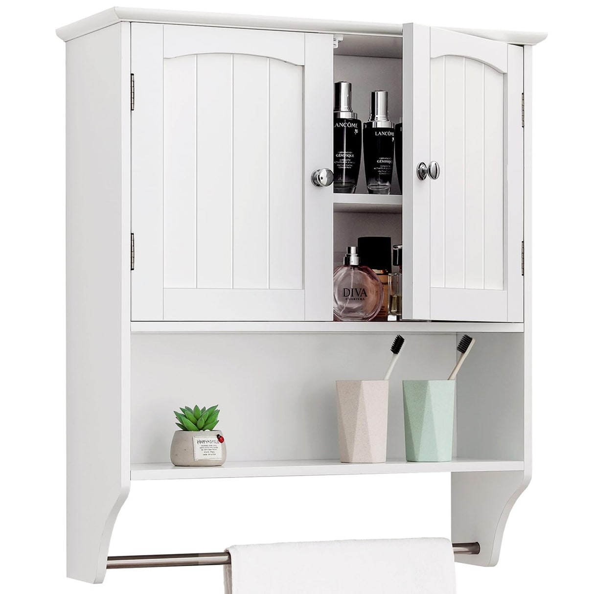 Cabinet with Adjustable Shelf & Doors, White Medicine Cabinet