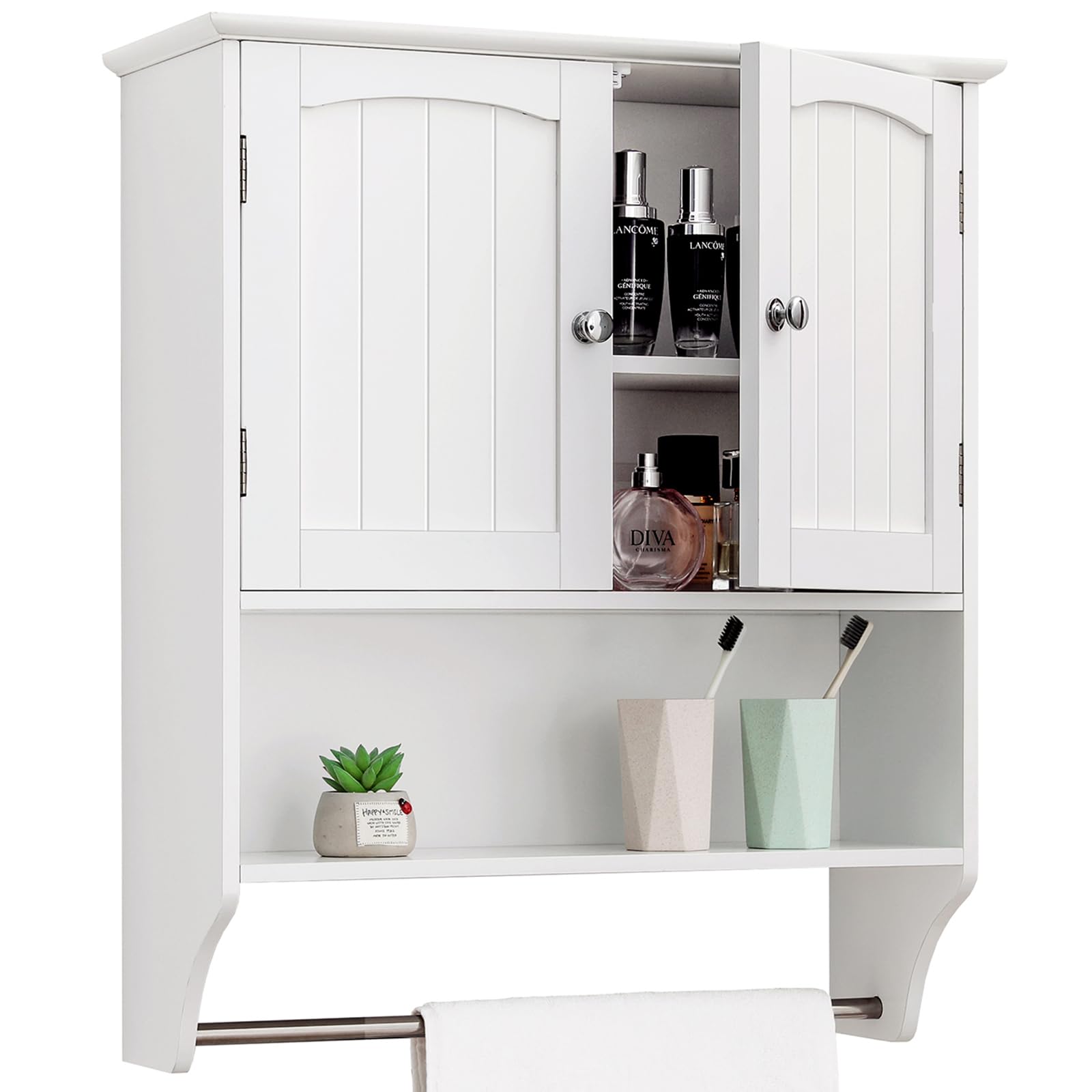 Cabinet with Adjustable Shelf & Doors, White Medicine Cabinet