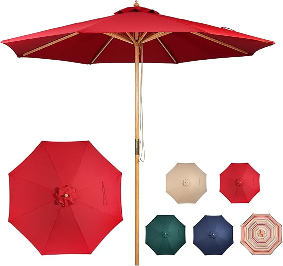 9ft Bamboo Umbrella, Outdoor Patio Umbrella, Waterproof Market Umbrella