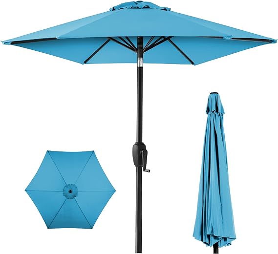 7.5ft Heavy-Duty Round Outdoor Market Table Patio Umbrella w/Steel Pole, Push Button Tilt