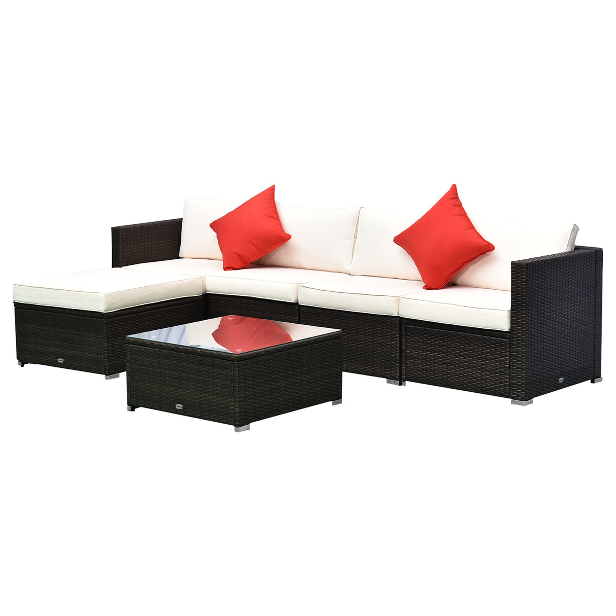 6-Piece Outdoor Wicker Sectional Sofa Set with Ottoman and Glass Table