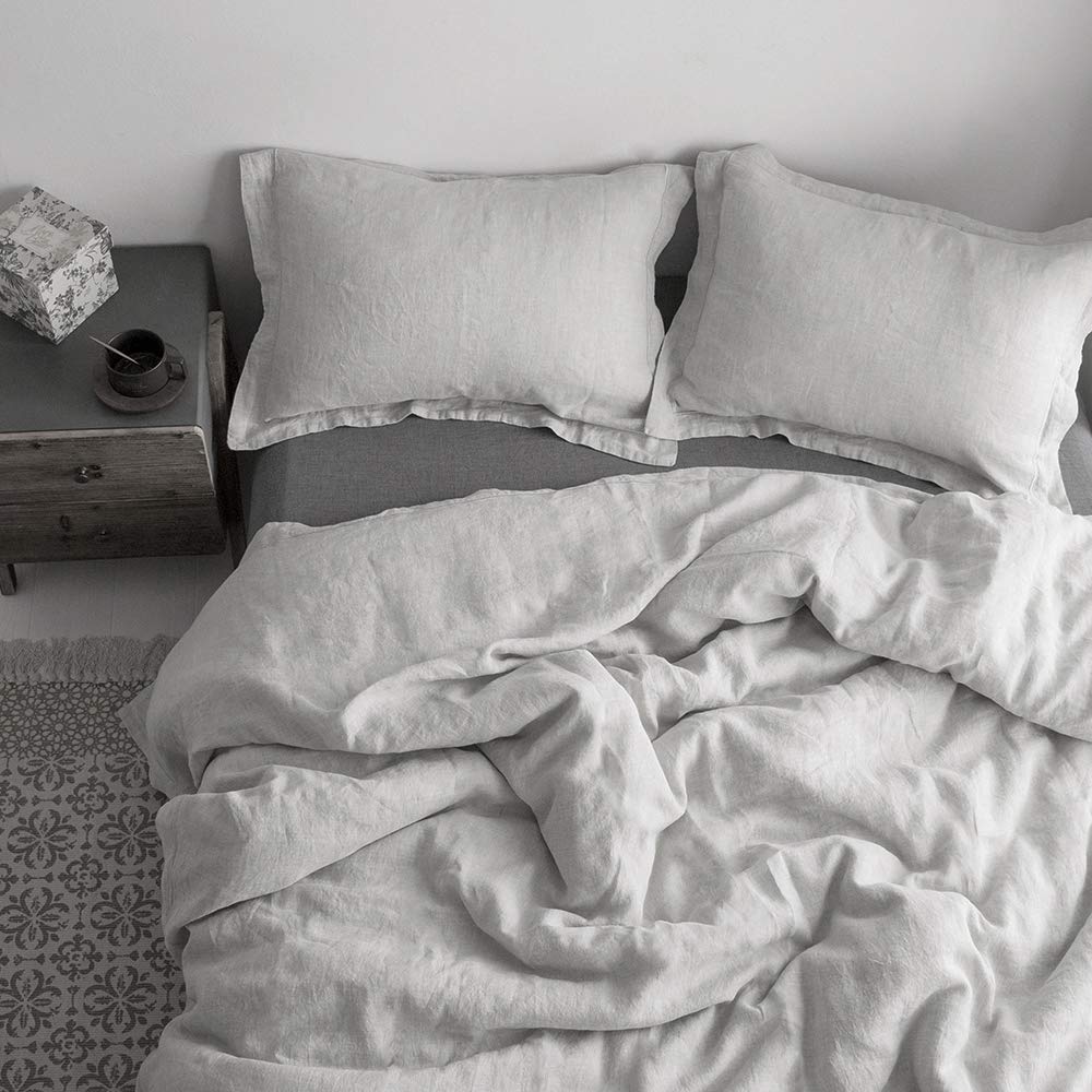 100% Washed Linen Duvet Cover with Embroidered,Queen Size(88"x 92")