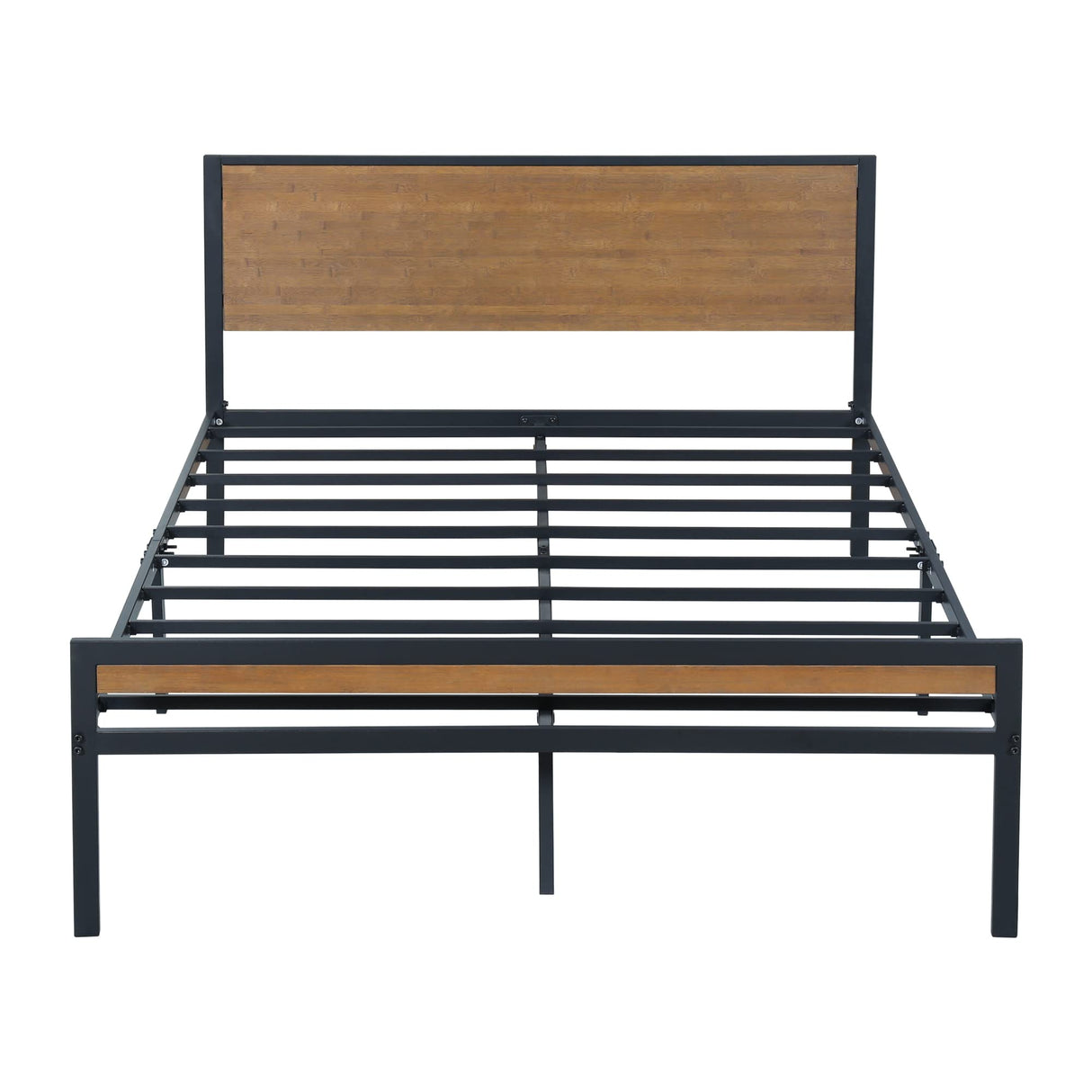 14 in Metal Platform Bed with Bamboo Headboard and Footboard, Full