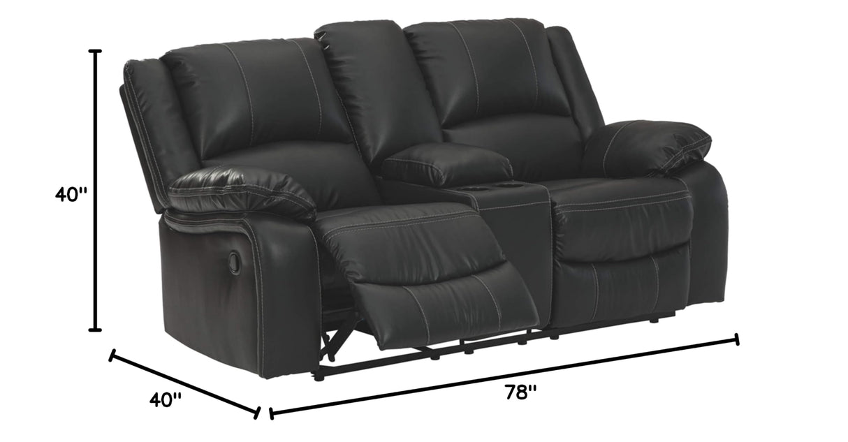 Calderwell Faux Leather Manual Double Reclining Loveseat with Storage Console, Black