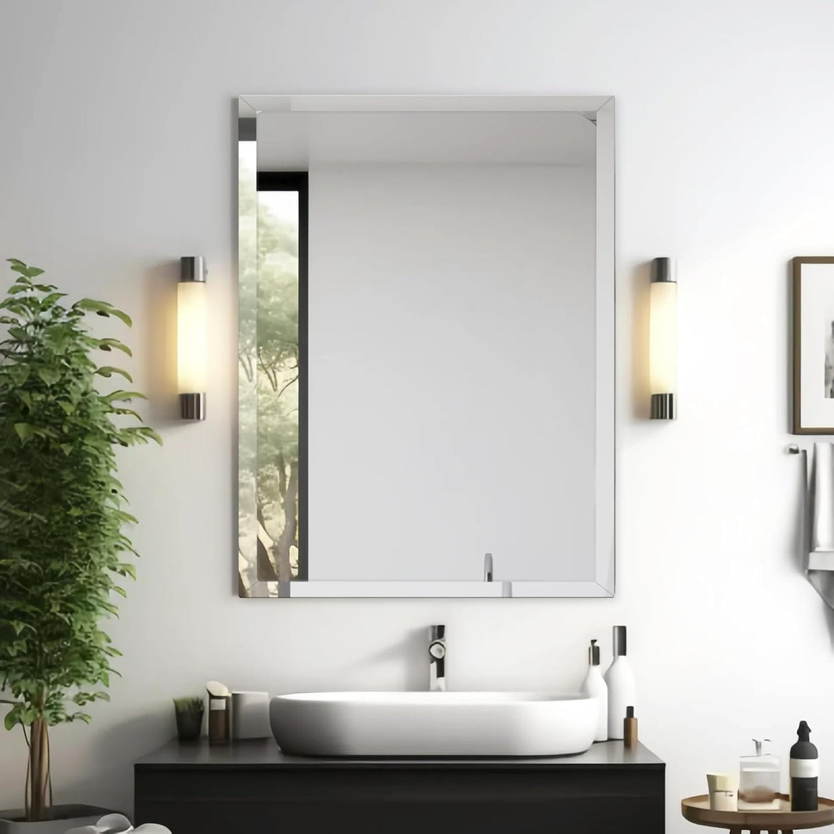 Rectangle Frameless Mirror, Beveled Bathroom Mirror